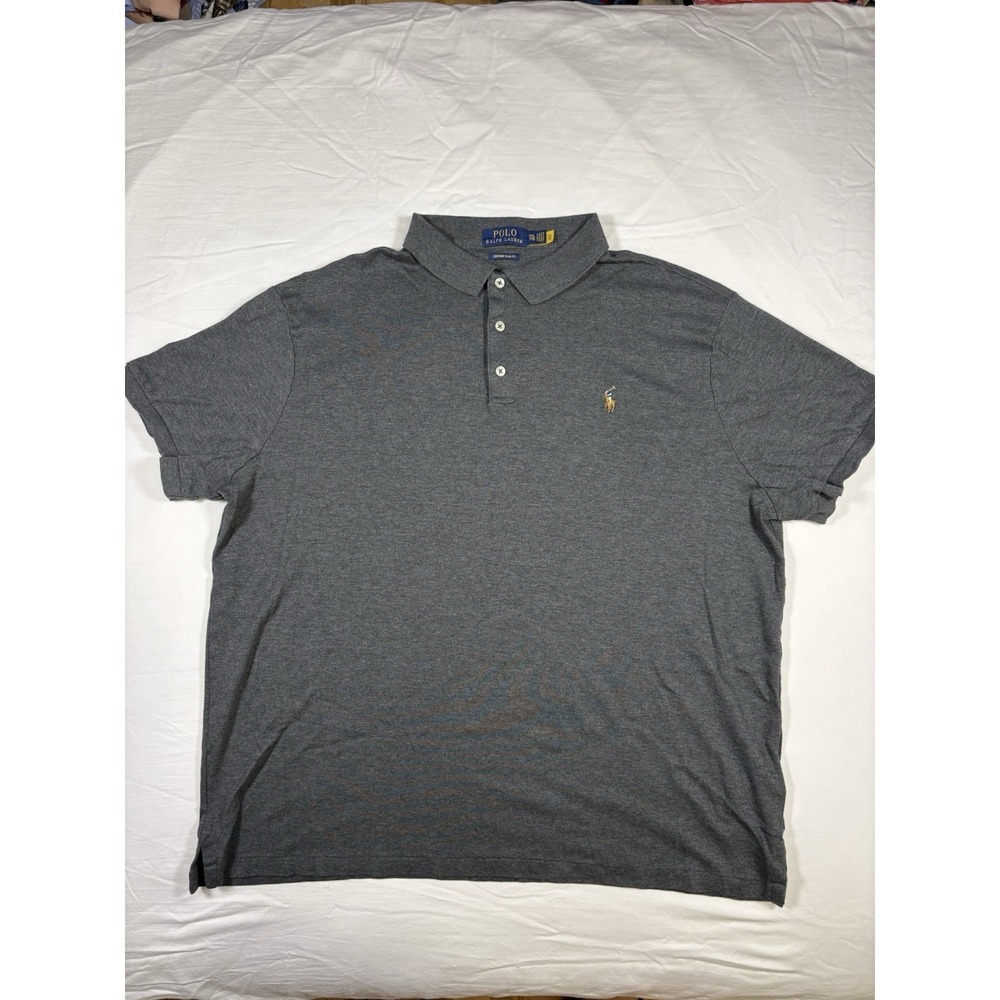 Polo Ralph Lauren Men's Grey Custom Slim Fit Short Sleeve Polo Shirt Size XXL